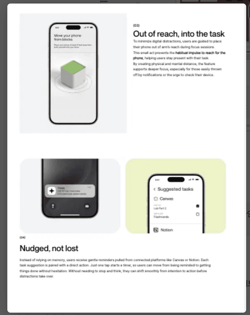 Timely phone-distance prompt with a green physical timer concept