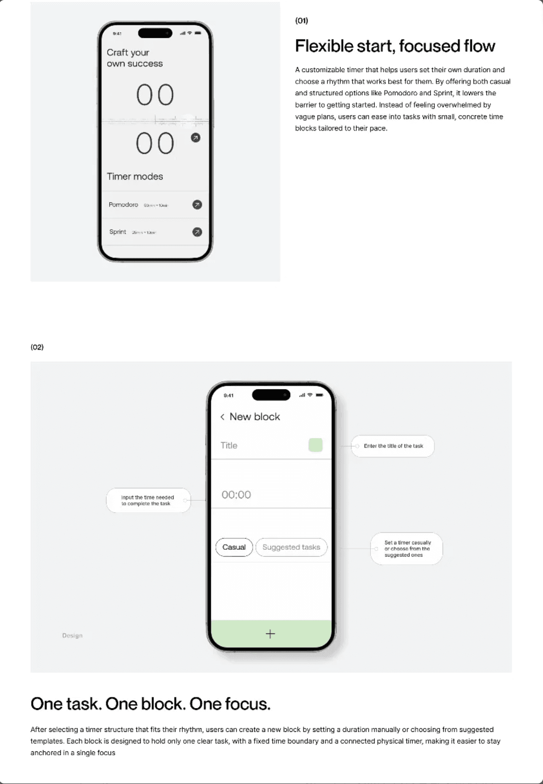 Timely timer screen with a custom duration and structured focus modes